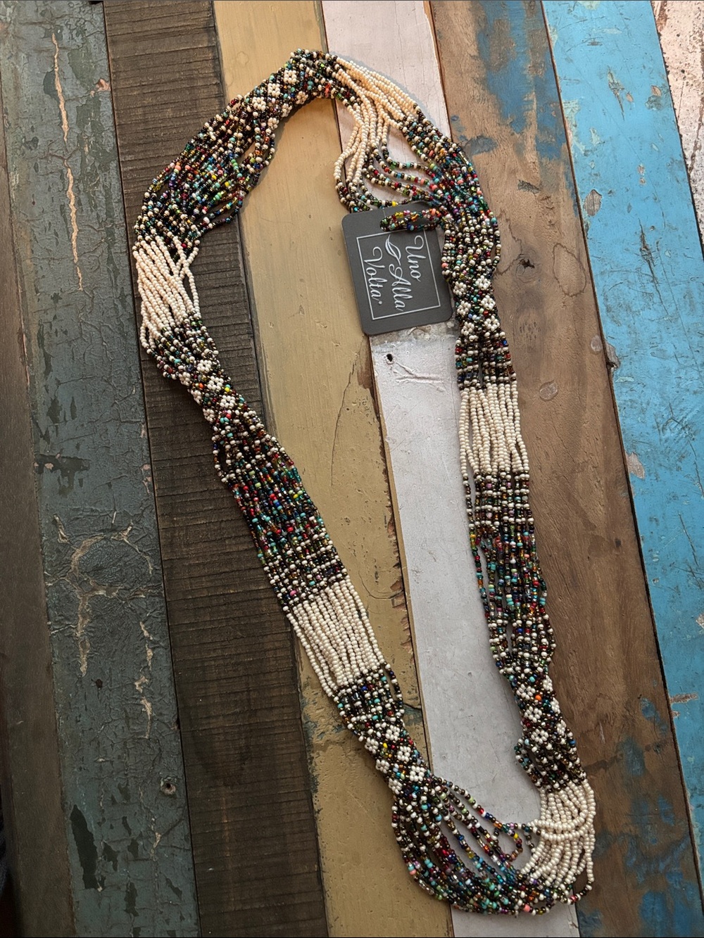 Multistrand Seed Bead Hair Necklace - Cream & Multicolor